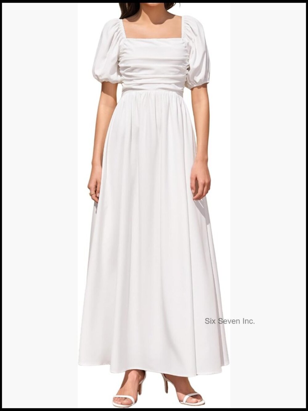 Puff Sleeve Maxi Dress A-Line Square Neck Summer Flowy Beach Sundress - Picture 1 of 6